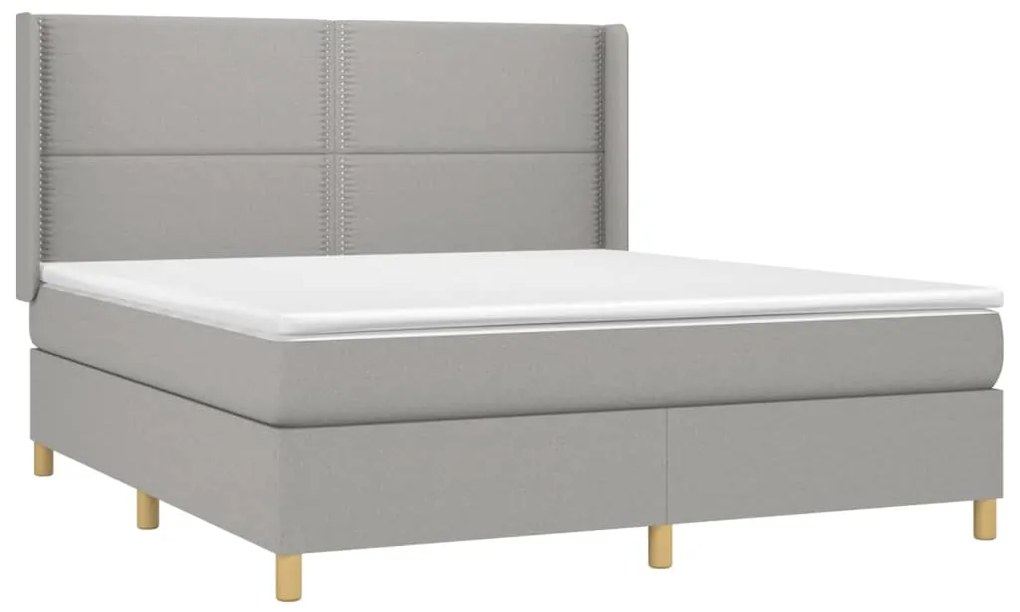 Cama box spring c/ colchão e LED 180x200 cm tecido cinza-claro