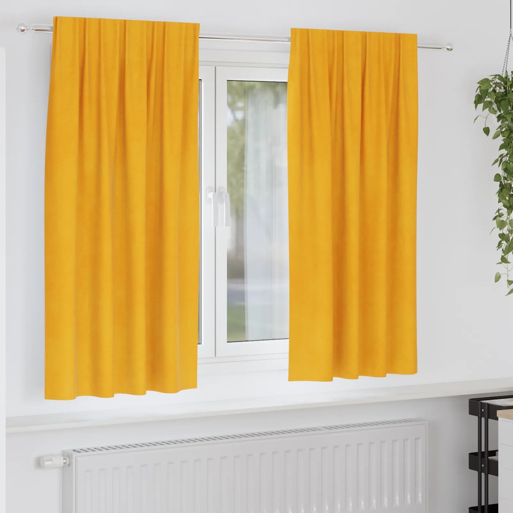 Cortinas Blackout vidaXL com fita superior 2 pcs Amarelo Mostarda Veludo