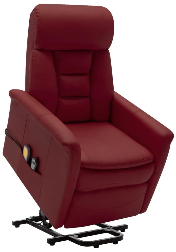 vidaXL Poltrona massagens elevatória couro artificial vermelho tinto