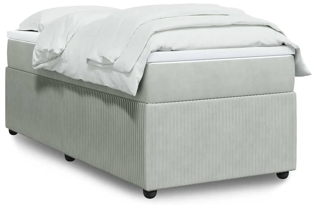 Cama com molas/colchão 90x200 cm veludo cinza-claro