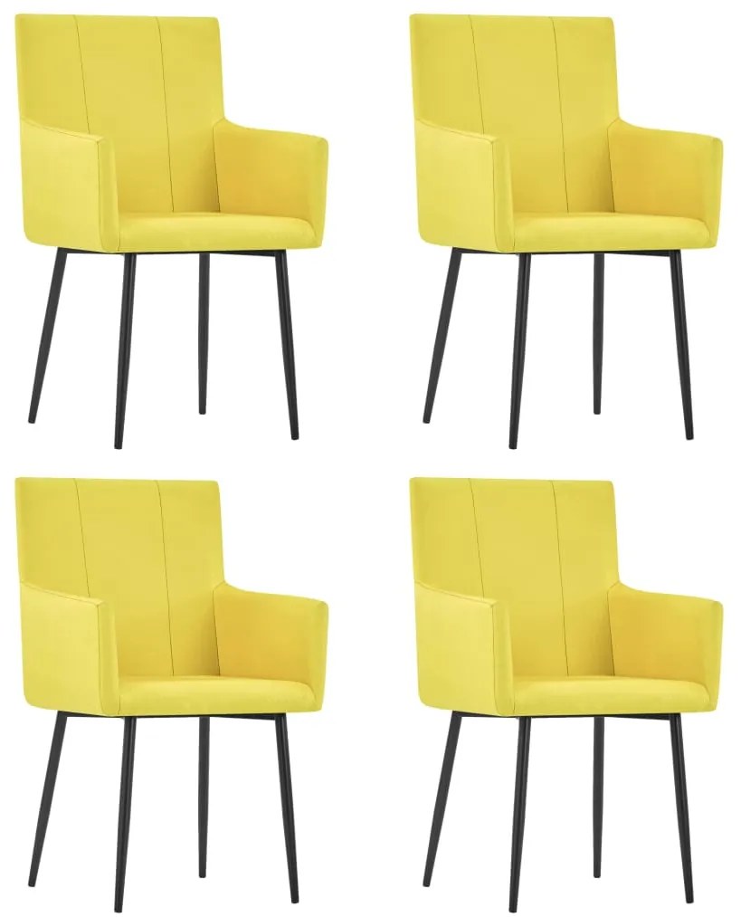 279706 vidaXL Cadeiras de jantar com apoio de braços 4 pcs tecido amarelo