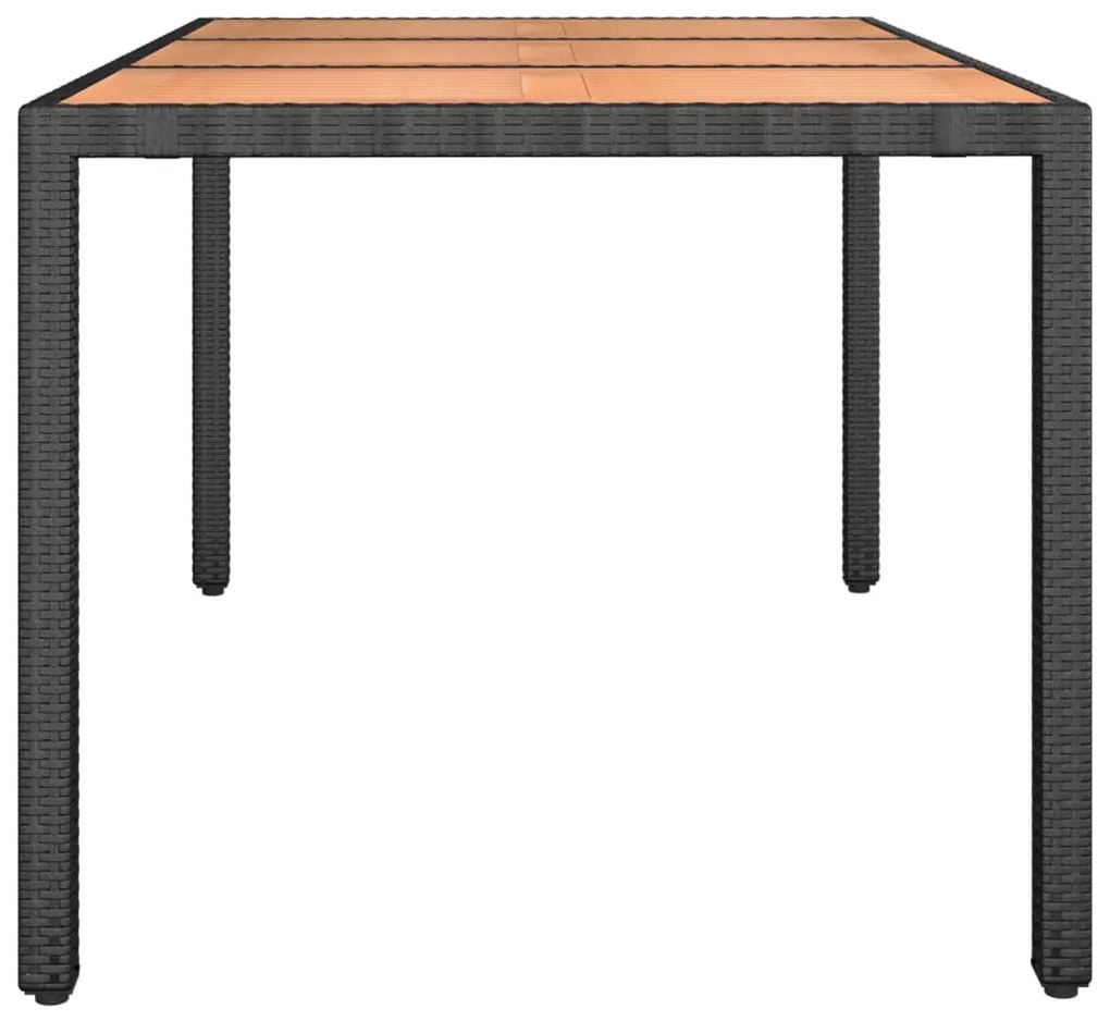 Mesa de jardim c/ tampo de madeira vime PE/acácia maciça preto