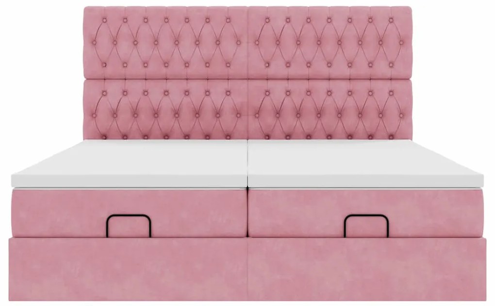 Estrutura de cama otomana com colchões 180x200 cm veludo rosa