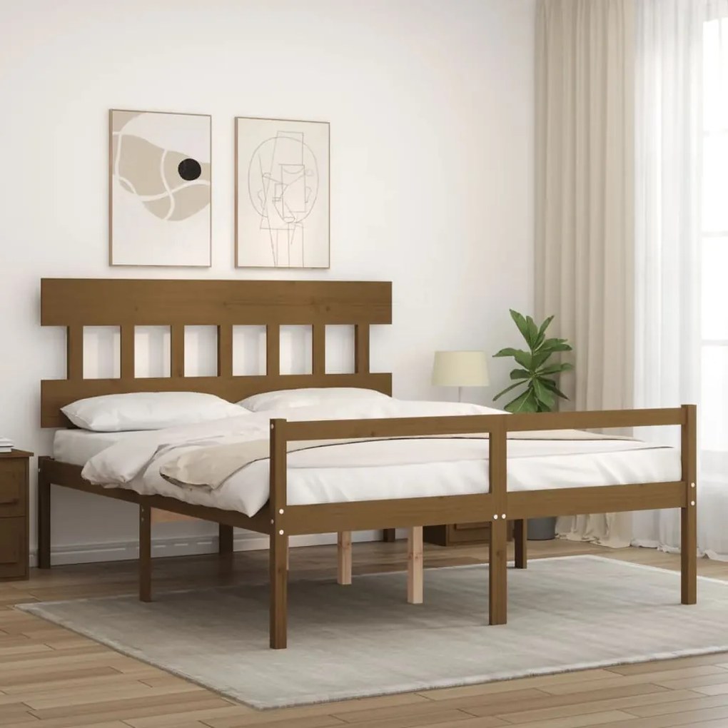 Cama idosos king size c/ cabeceira madeira maciça castanho-mel