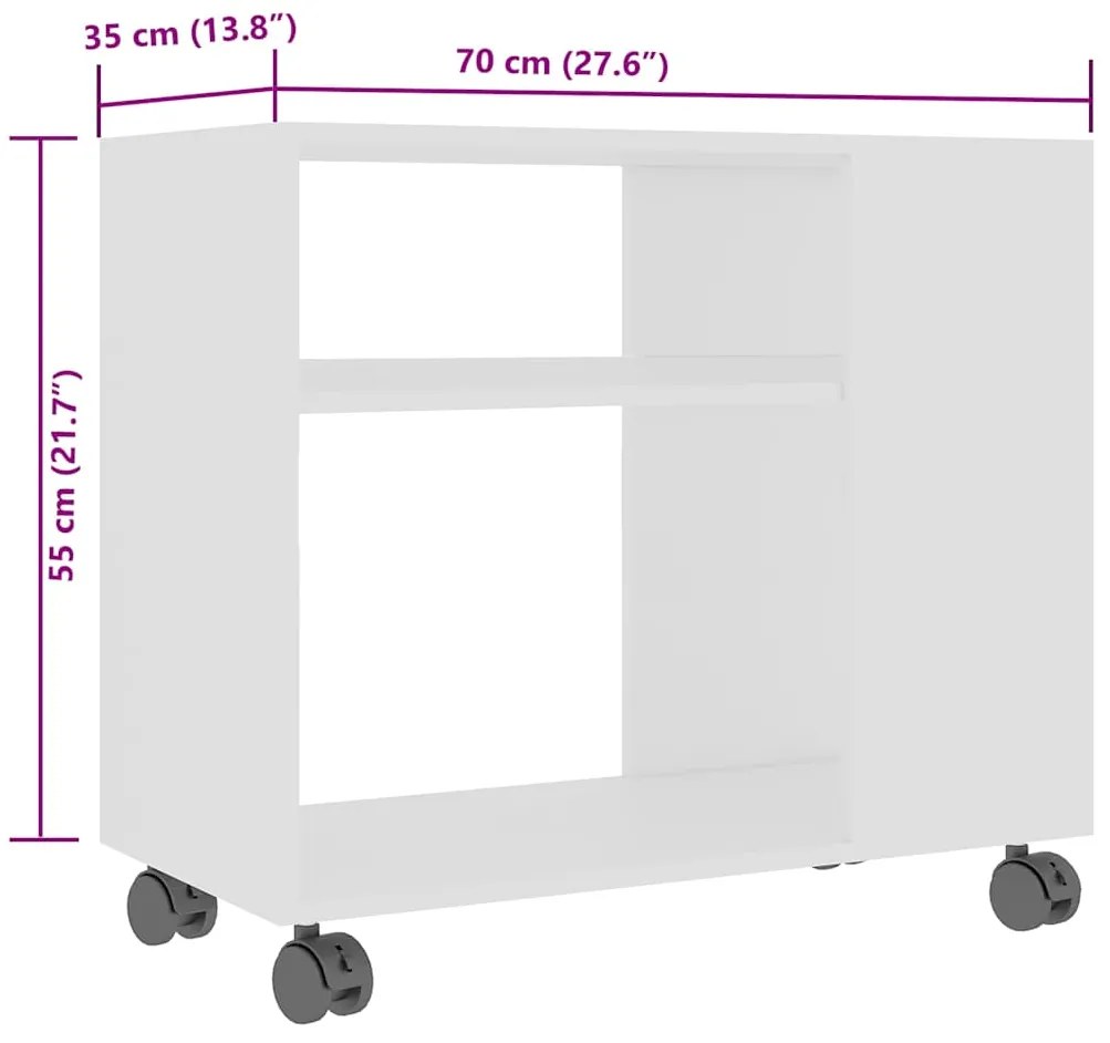 Mesa de apoio 70x35x55 cm madeira processada branco