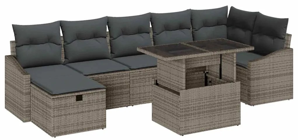 Conjunto de Sofás de Jardim de 8 Peças com Almofadas cinzas em Rattan