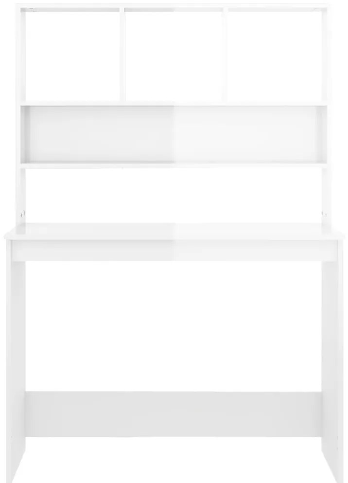 Secretária c/ prateleiras derivados de madeira branco brilhante