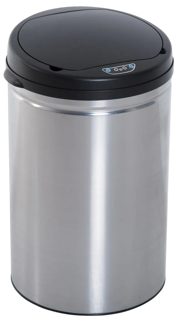 HOMCOM Balde de Lixo Inteligente de Aço Inoxidável 30L com Sensor Infravermelho de Abertura Automática Ø30,5x51,5cm Prata e Preto