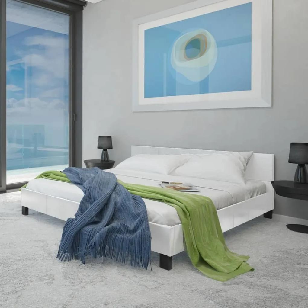 Cama com colchão 140x200 cm couro artificial branco
