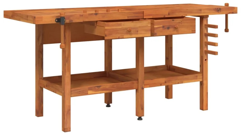 Bancada de trabalho + gavetas/tornos 192x62x83 cm acácia maciça