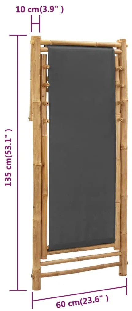 Espreguiçadeira de bambu e lona cinzento-escuro