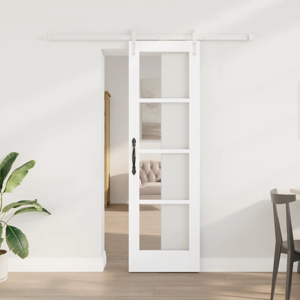 Porta Deslizante vidaXL com Conjunto de Ferragens Branca 61x198.5 cm Madeira Sólida de Pinus