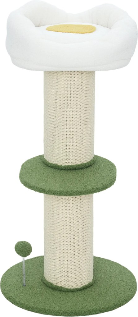 Arranhador para gatos  Ø 45 x 92 cm com flores, de 3 níveis, barril para arranhar, plataforma e poste com bola em sisal,, verde