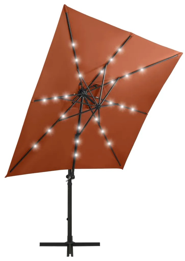 Guarda-sol jardim cantilever poste/luzes LED 250 cm terracotta