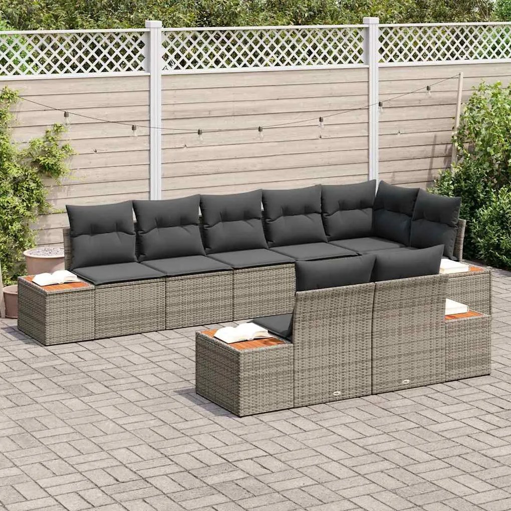 Conjunto de Sofá de Jardim com 8 Peças e Almofadas Cinza em Rattan Sin