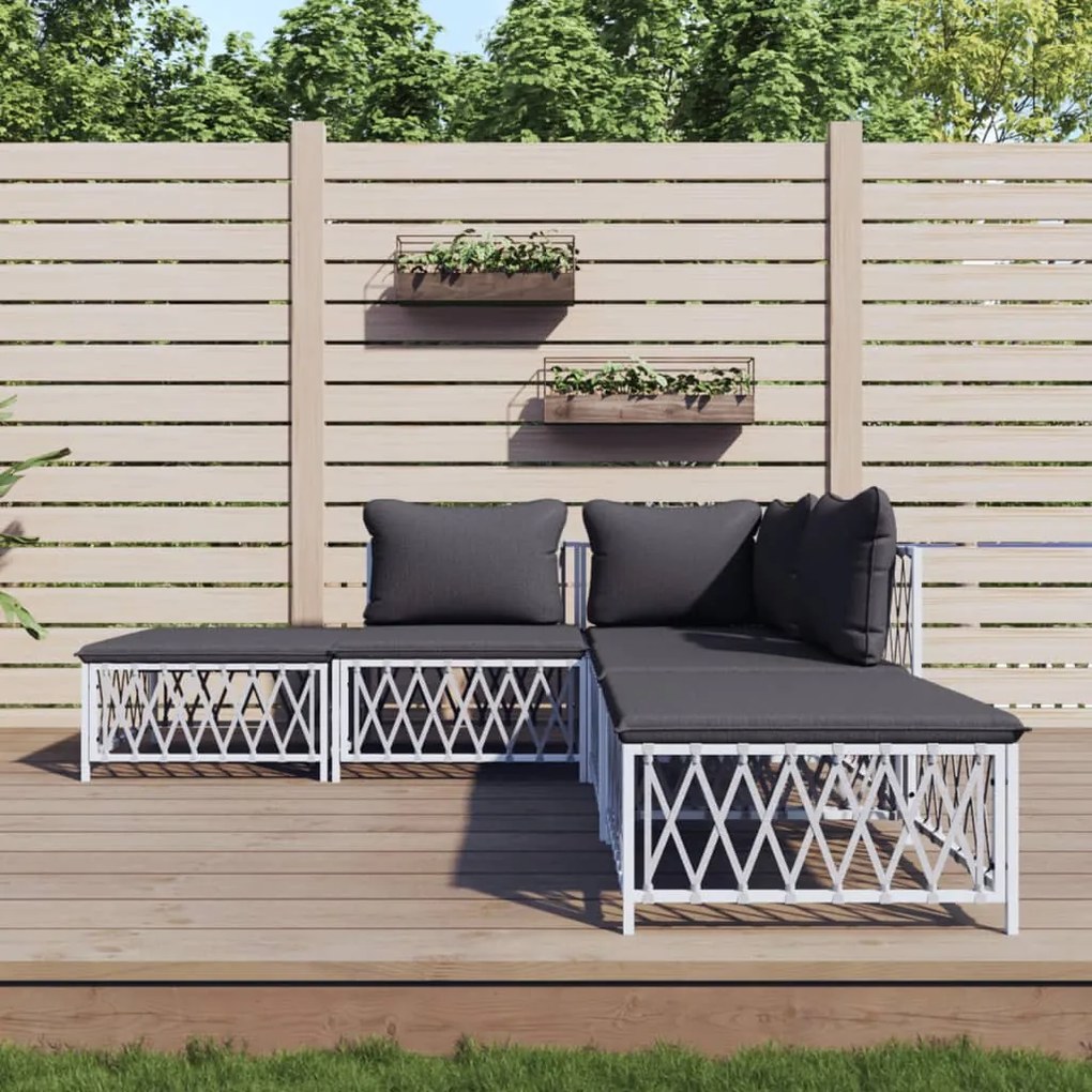 vidaXL 5 pcs conjunto lounge de jardim com almofadões aço branco