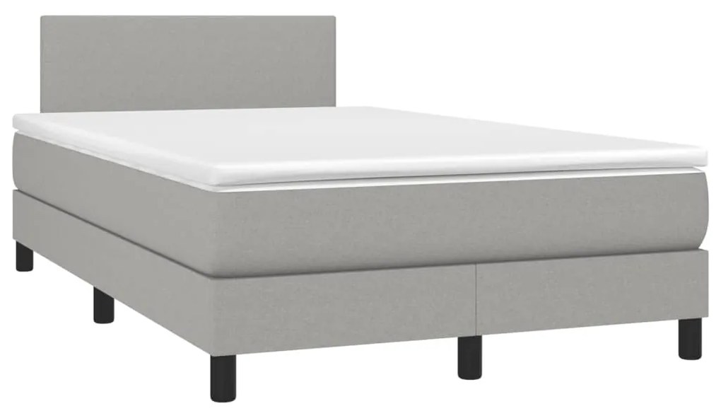 Cama box spring c/ colchão e LED 120x200 cm tecido cinza-claro