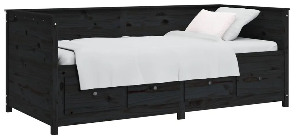 Sofá-cama 75x190 cm madeira de pinho maciça preto
