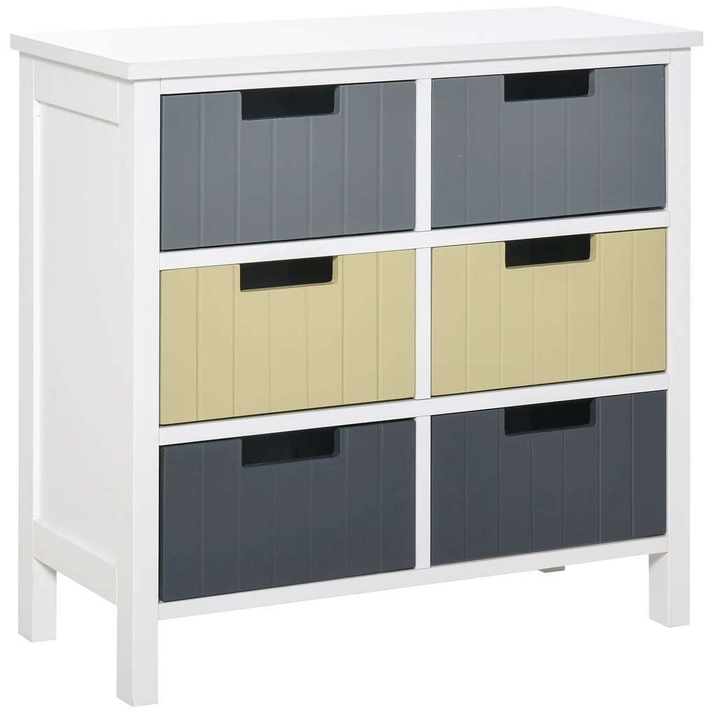 HOMCOM Cómoda Madeira 6 Gavetas Auxiliar Armazenamento Pés Elevados Estilo Moderno 60x28x58 cm Multicor | Aosom Portugal