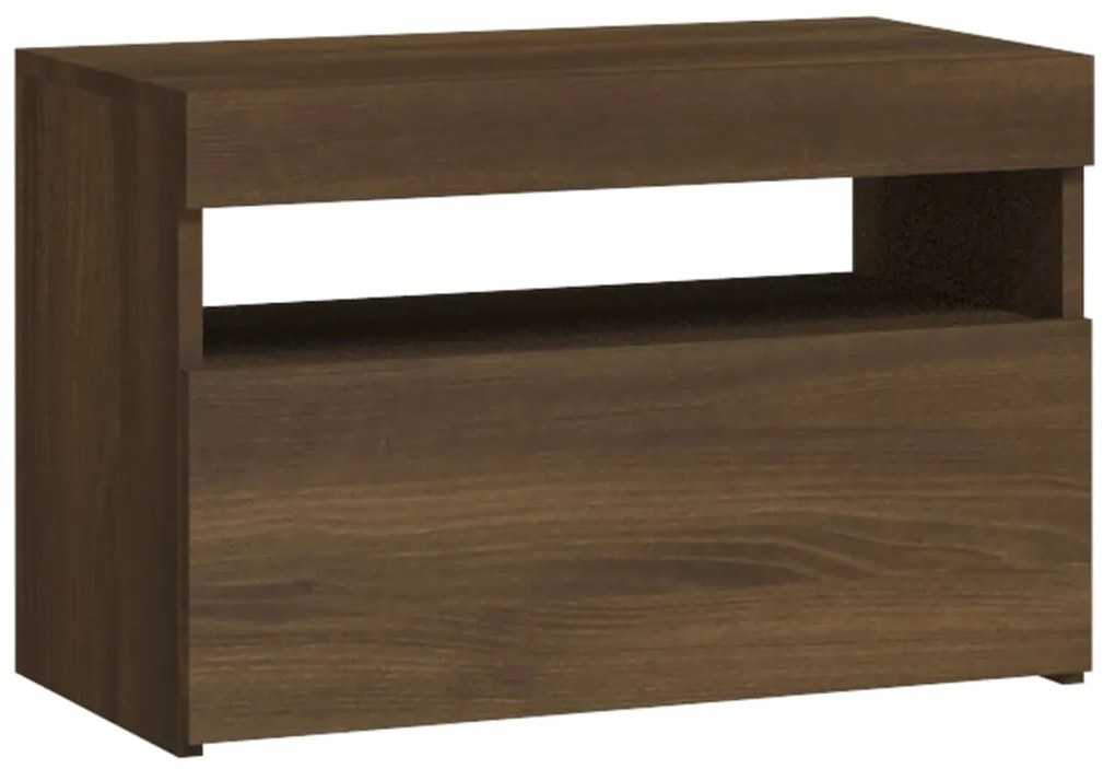 Mesa de cabeceira c/ LEDs 60x35x40 cm carvalho castanho