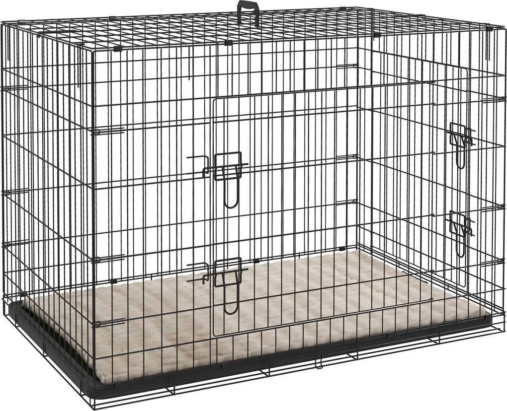 PawHut Jaula Dobrável para Cães com Almofada, Portas, Tabuleiro Amovível e Estrutura Metálica, 106x71,5x76 cm, Preto e Bege | Aosom Portugal