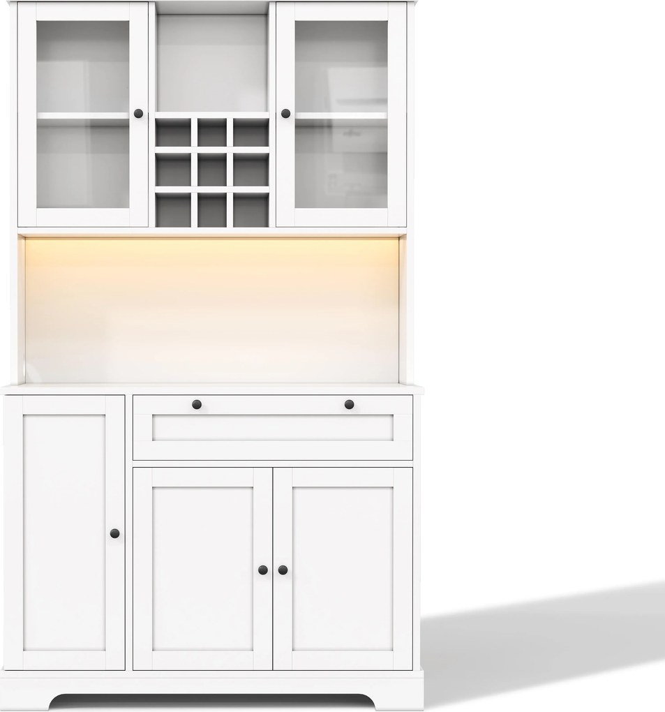 Coluna de cozinha com vitrine, cinco portas, uma gaveta, prateleiras ajustáveis, 105x40x180 cm, Branco| AOSOM Portugal