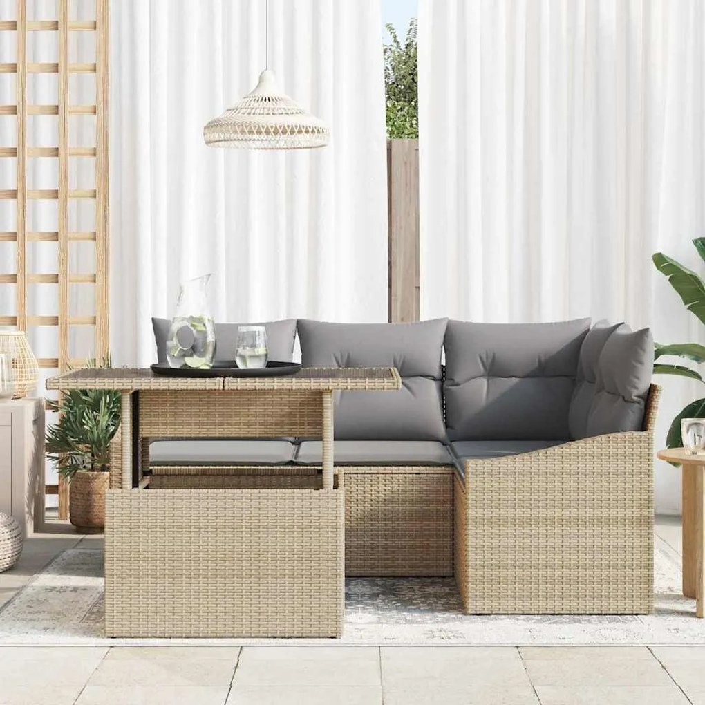 Conjunto de Sofá para Jardim 5 Peças com Almofadas Bege em Rattan Sint