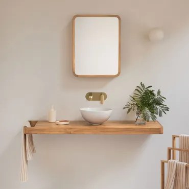 Conjunto De Móvel De Casa De Banho 130x45 Cm Suspenso Em Madeira De Teca Neill Madeira De Teca & Ouro Escovado Embutido Com Válvula De Drenagem Sem Ex