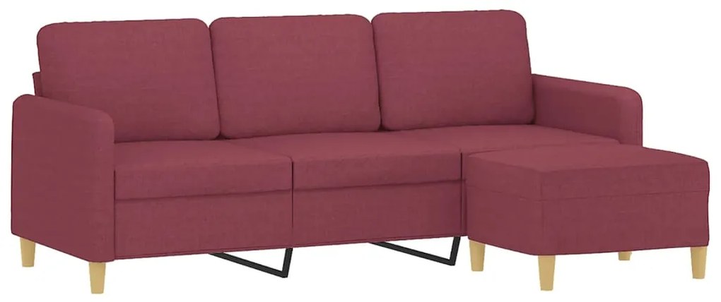 Sofá de 3 lugares com apoio de pés 180 cm tecido vermelho tinto