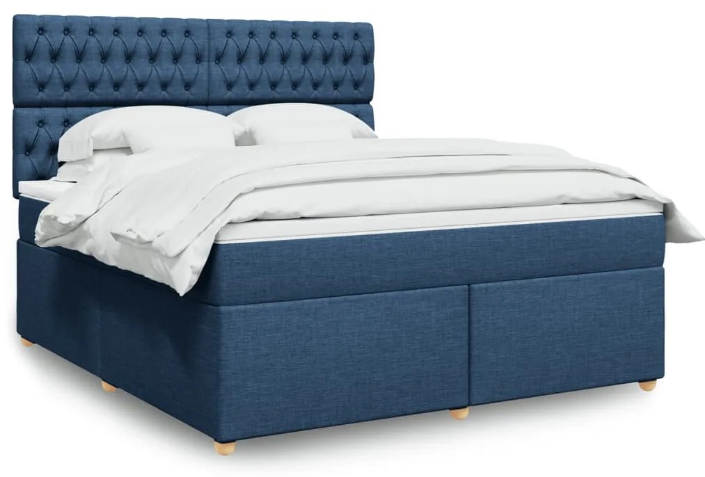 vidaXL Cama com molas/colchão 180x200 cm tecido azul