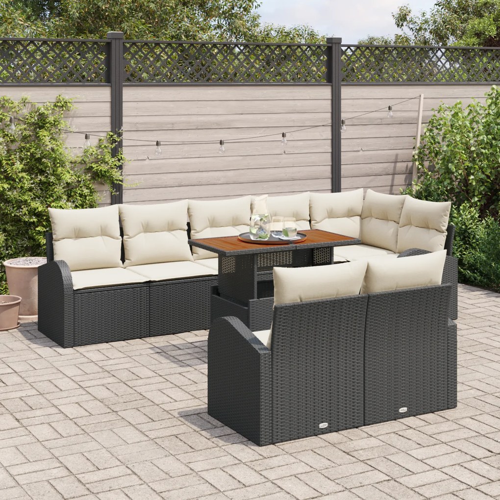 Conjunto de Sofá para Jardim vidaXL de 9 Peças com Almofadas Rattan Po