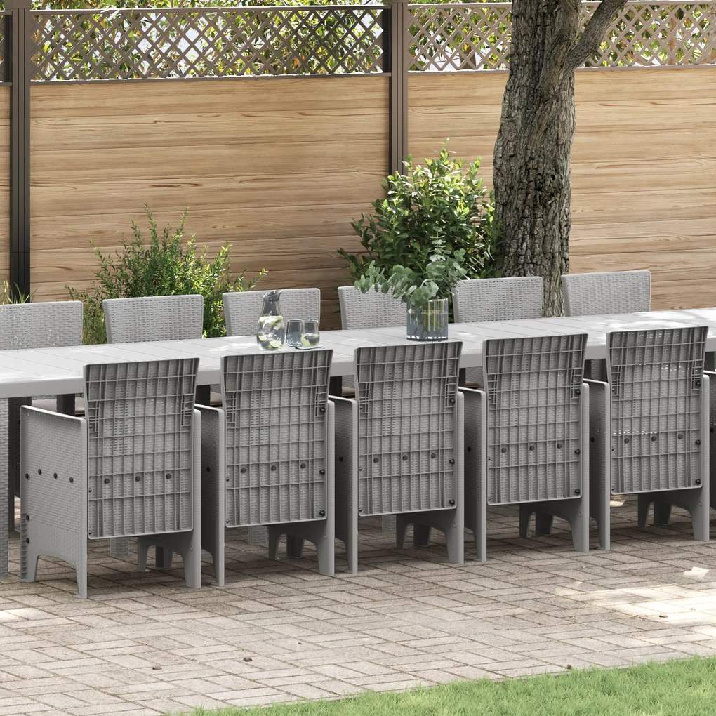 Conjunto de Jantar para Jardim vidaXL de 17 Peças com Almofadas Rattan Polir Cinzento-claro