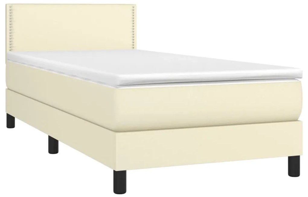 Cama com molas/colchão 100x200 cm couro artificial cor creme