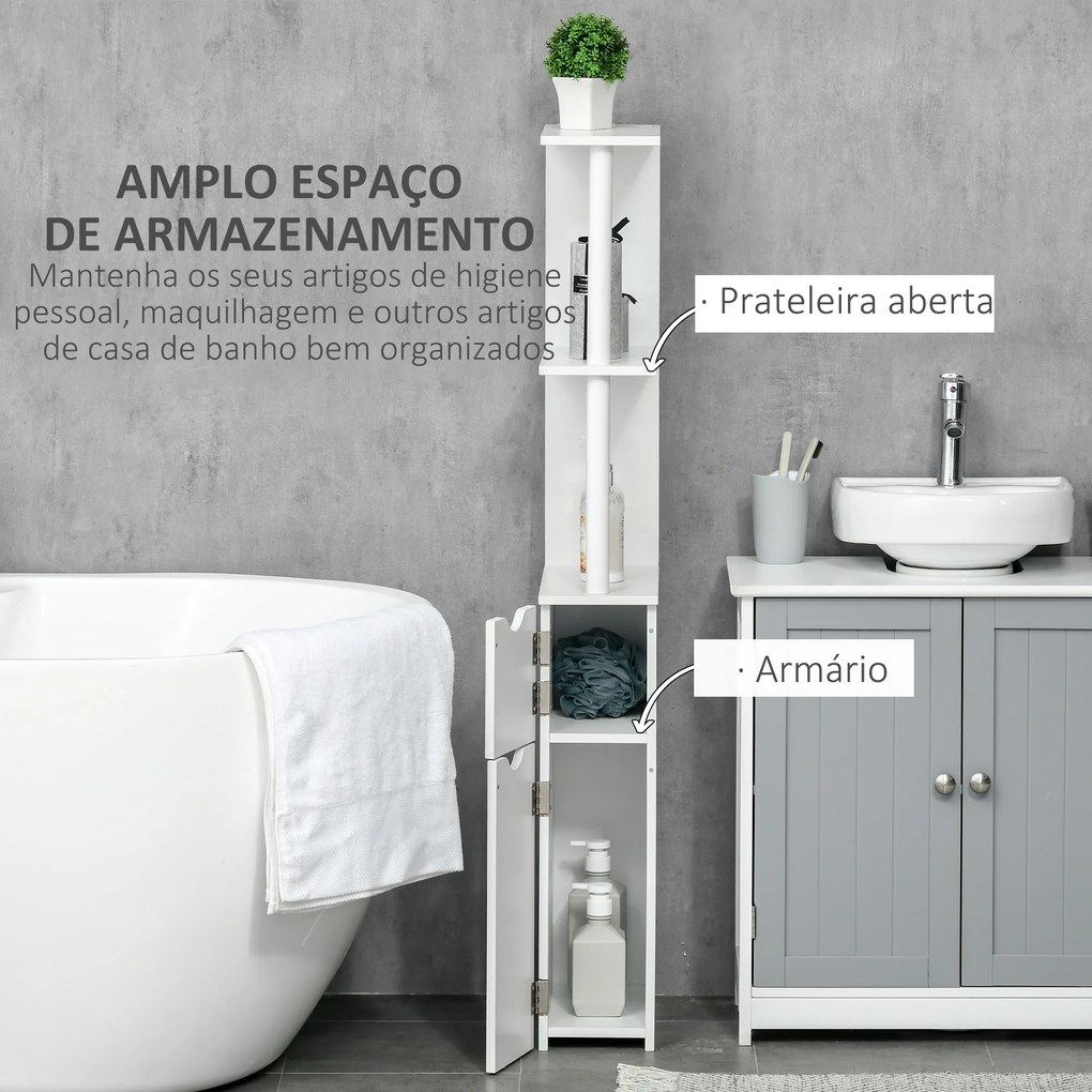 Coluna Casa de Banho com 2 Portas e 2 Prateleiras Armário Alto para Casa de Banho Estilo Moderno 15,2x29,8x118cm Branco