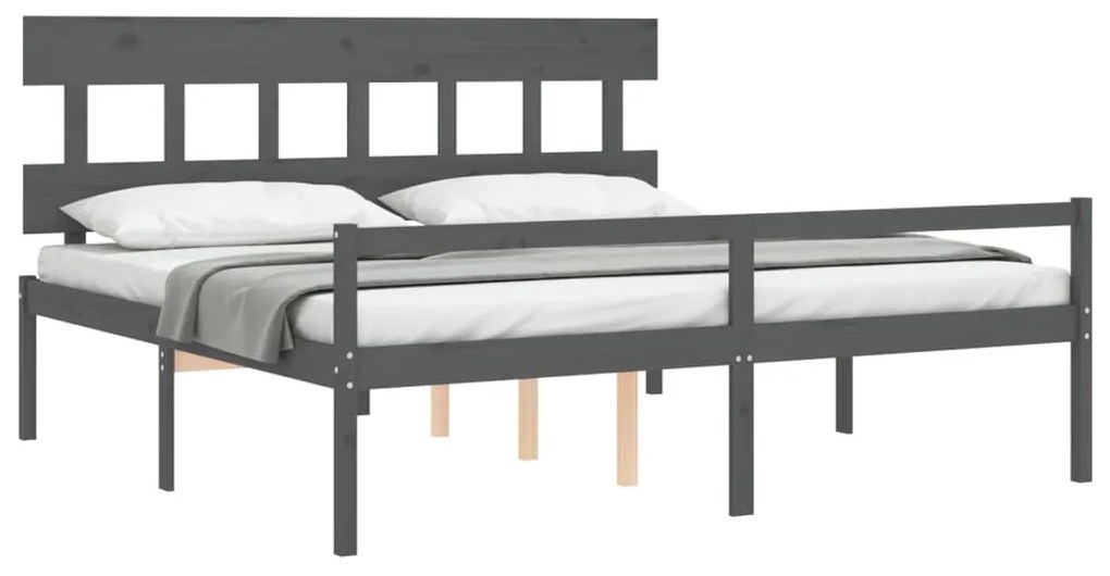 Estrutura de cama com cabeceira 200x200 cm madeira maciça cinza