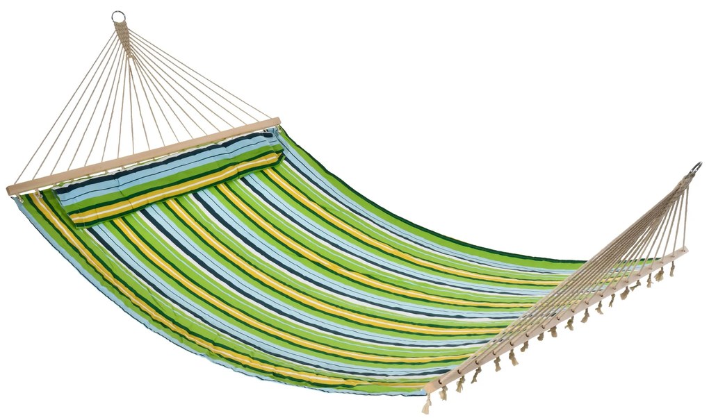 Cama Rede Suspensa de Jardim para 2 Pessoas Cama Rede para Campismo com Almofada Carga Máxima 180kg 210x140cm Azul Verde