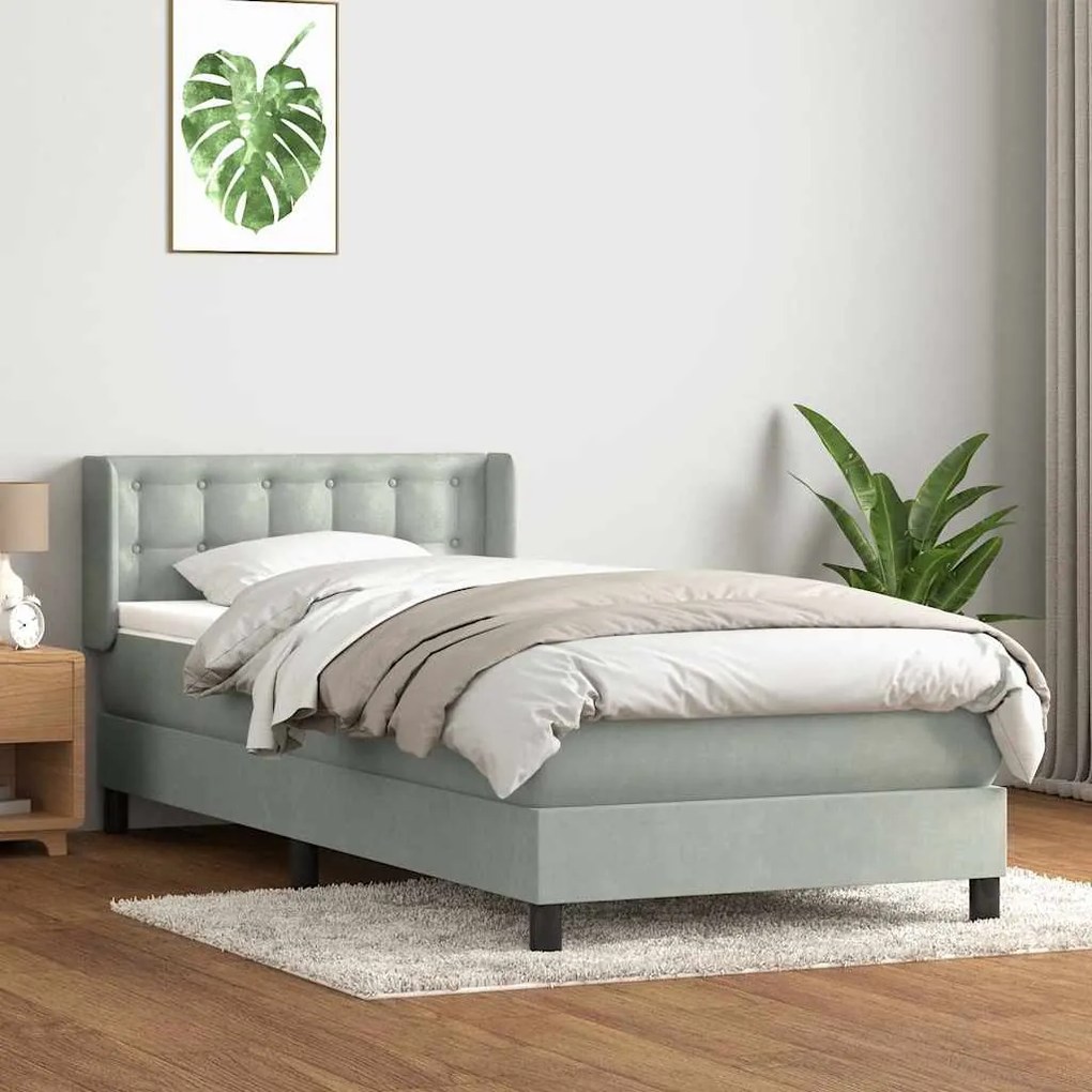 vidaXL Cama com molas/colchão 100x220 cm veludo cinza-claro