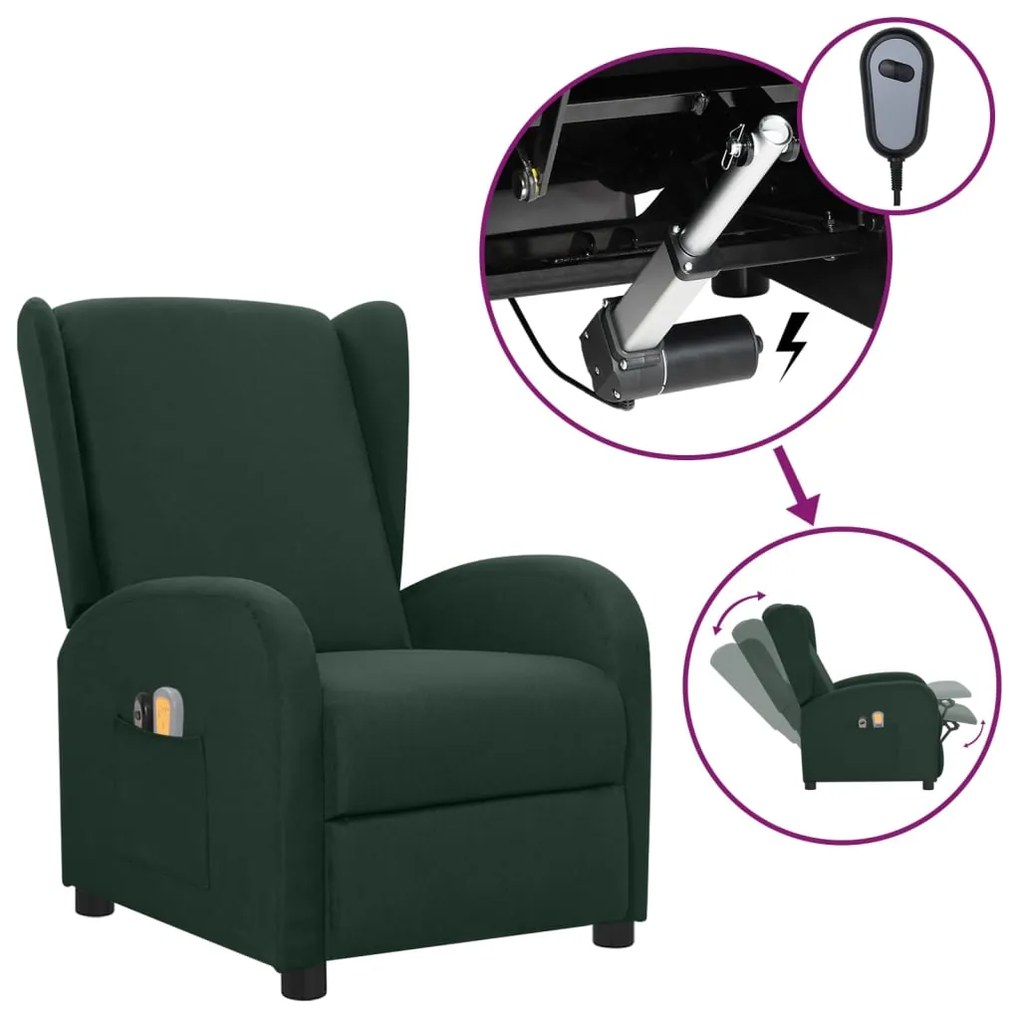 vidaXL Poltrona de massagens elétrica tecido verde-escuro
