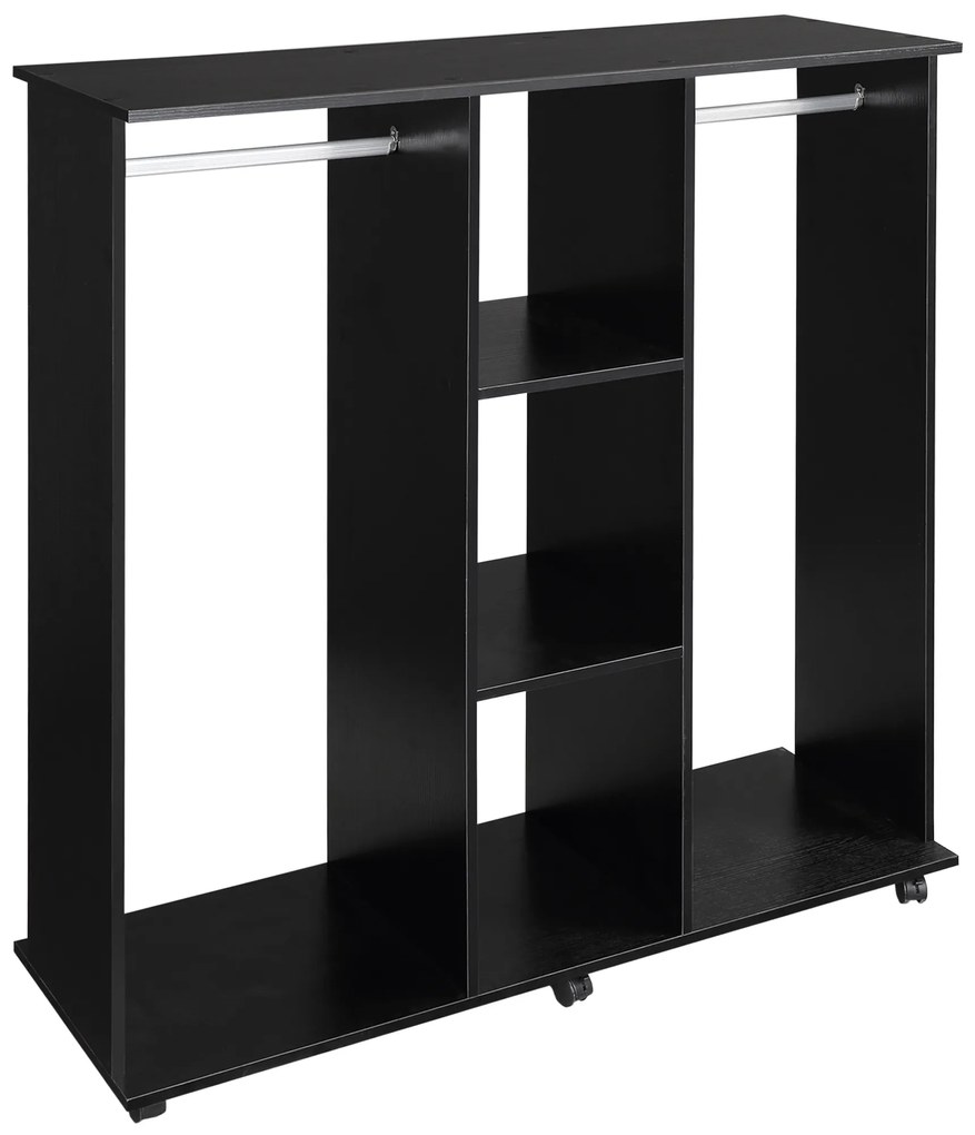 HOMCOM Roupeiro Armário Penderie Meuble de Rangement Mobile 6 Rodízios 120x40x128 cm em Madeira Preto | Aosom Portugal