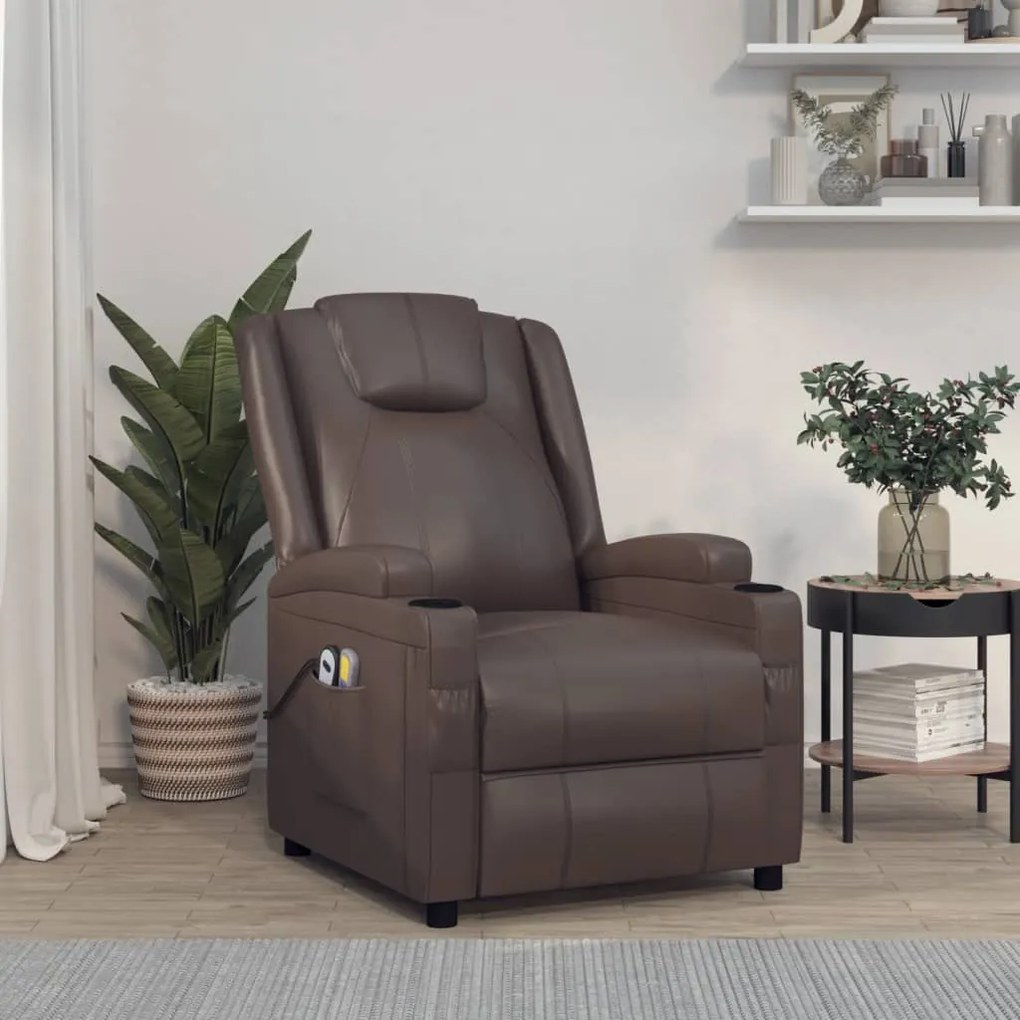 3073797 vidaXL Poltrona de massagens elétrica couro artificial castanho