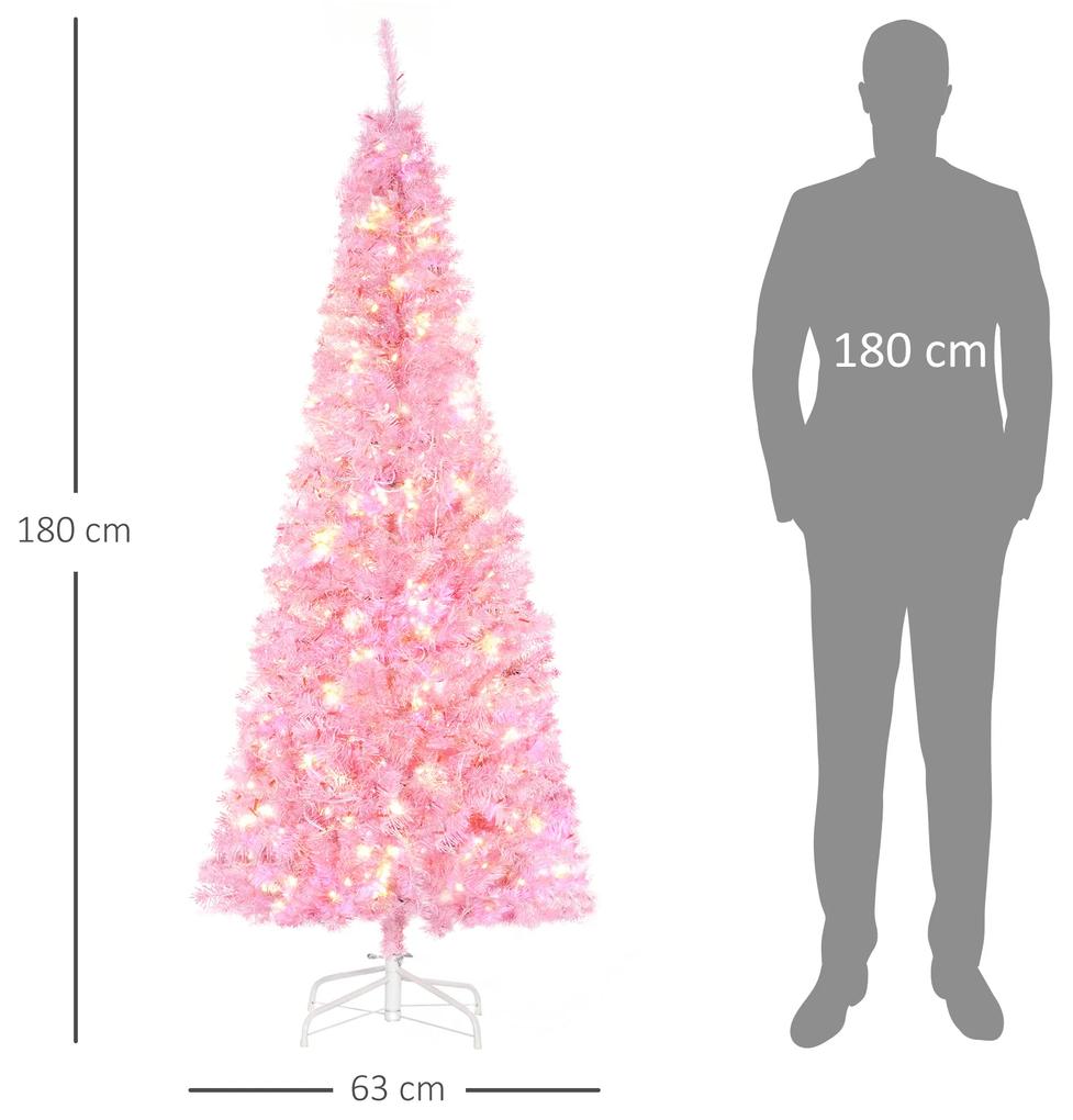 Árvore de Natal Artificial Altura 180cm Ignífugo com 618 Ramos 300 Luzes LED IP20 Folhas de PVC Abertura Automática Base Dobrável e Suporte Metálico D