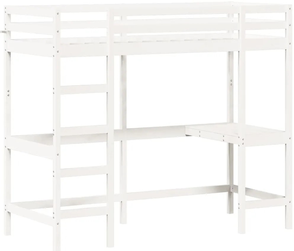 Cama alta com secretária 80x200 cm pinho maciço branco