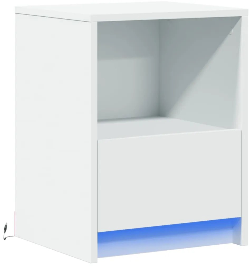 Mesa de cabeceira com luzes LED derivados de madeira branco
