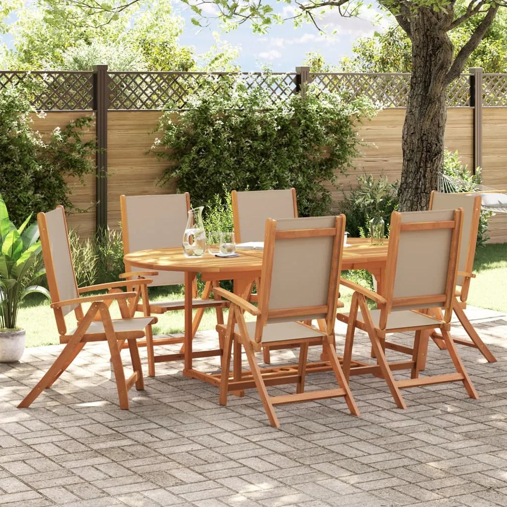 vidaXL 7 pcs conjunto de jantar para jardim acácia maciça e textilene