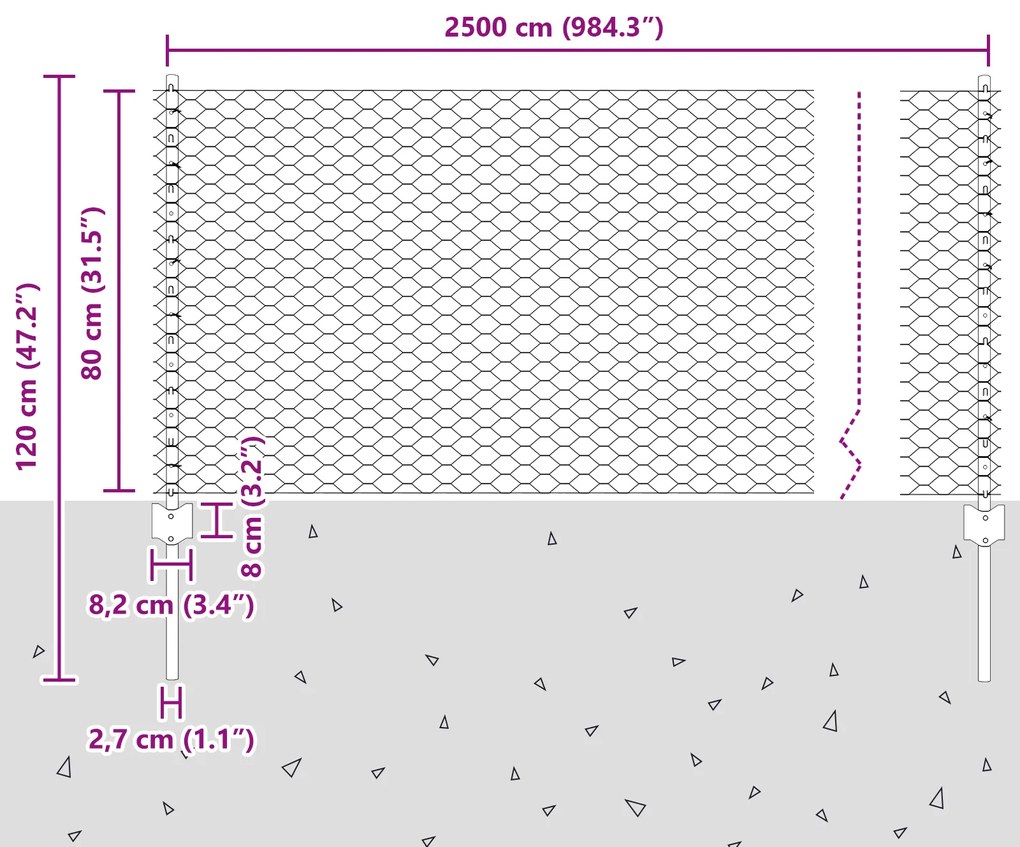 Postes de Cerca vidaXL 11 pcs U-Channel Cinza 80 cm Aço