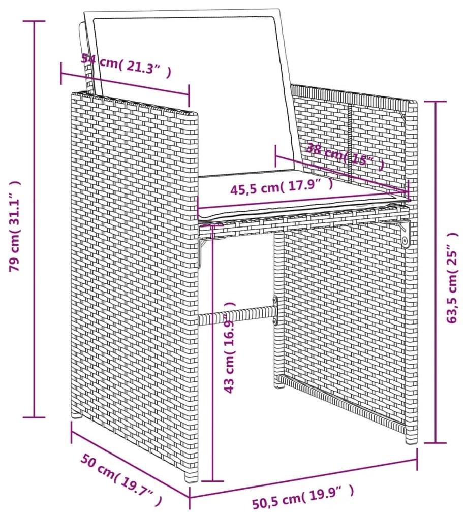 9 pcs conjunto de jantar p/ jardim com almofadões vime PE bege