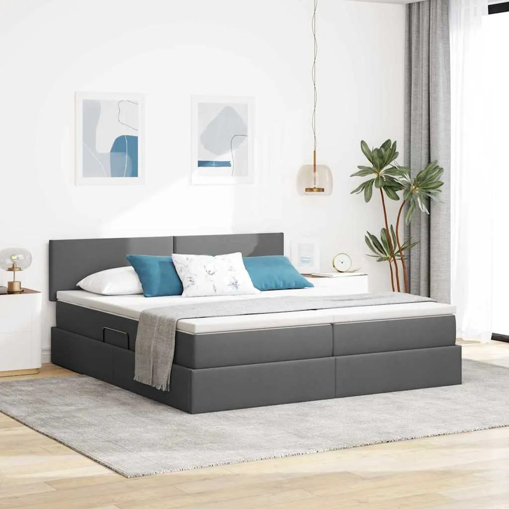 vidaXL Cama com luzes de tira LED Cinza Escuro 200 x 200 cm tecido