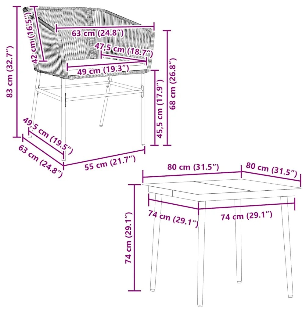 Conjunto de jantar jardim 5 peças almofadas vidro vime PE preto