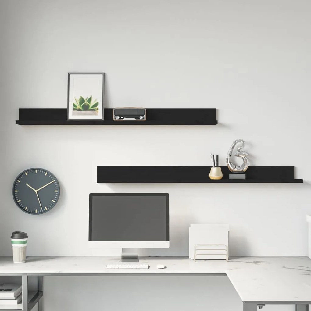 vidaXL Prateleiras de parede 2 pcs 110x11x9 cm pinho maciço preto
