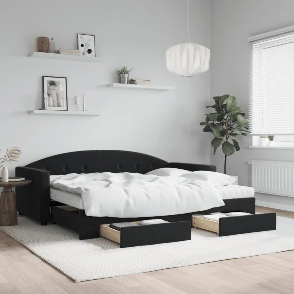 vidaXL Sofá-cama com gavetão e gavetas 90x190 cm veludo preto